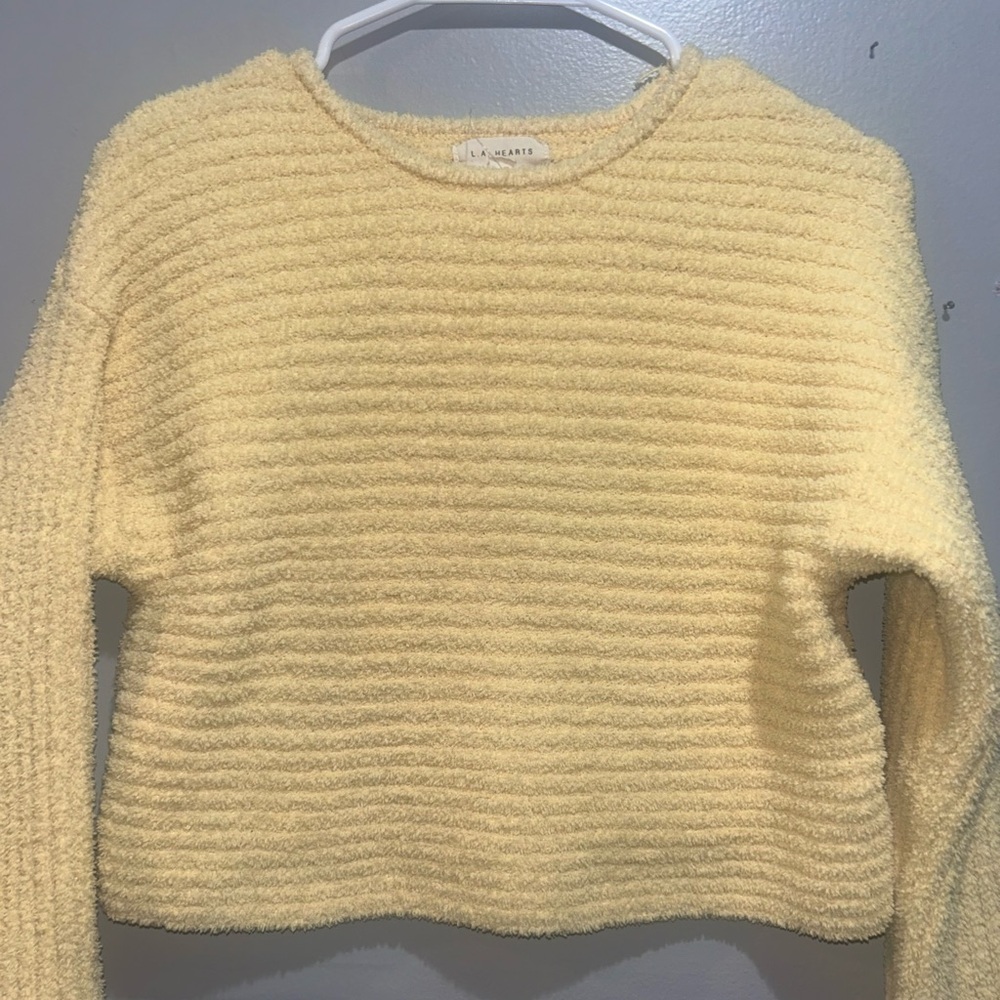 LA Hearts Yellow Textured Women's Cropped Sweater